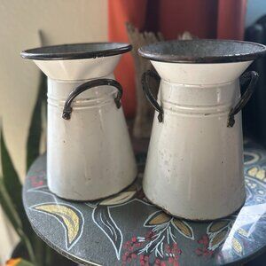 Enamelware Milk Can Set Farmhouse Rustic Metal Vase Country Hobby Lobby - HD069